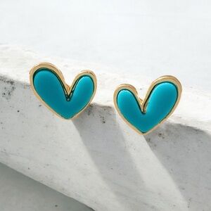 18K Gold Plated Blue Heart Stud Earrings